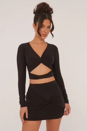 Black Twist Detail Cut Out Front Cropped Top - Ava