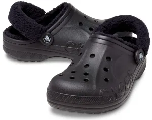 Crocs Baya Lined Fuzzy-Strap Clog - Black