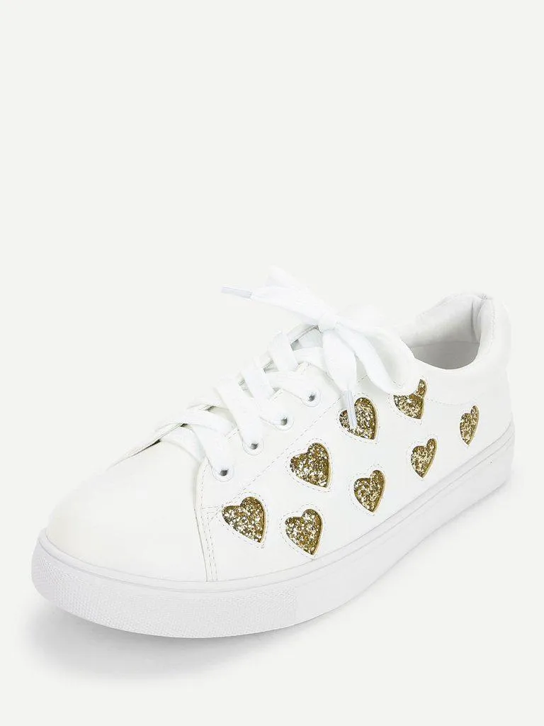 Heart Pattern Lace Up Sneakers