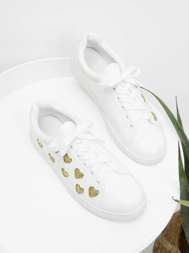 Heart Pattern Lace Up Sneakers