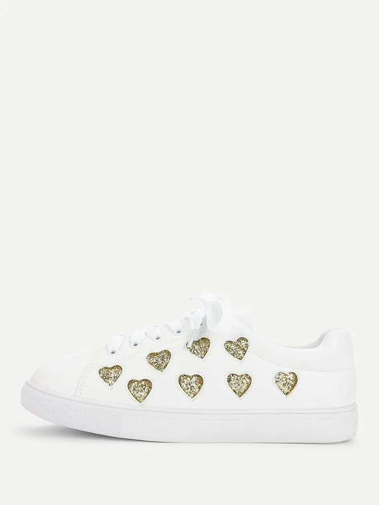 Heart Pattern Lace Up Sneakers