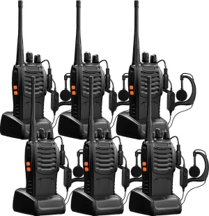 NJA Long Range Walkie Talkie for Adults with Earpiece, 16 Channel 2 Way Rechargeable Handheld Radio with Flashlight, Lithium-Ion Battery and Charger (6 Pack)